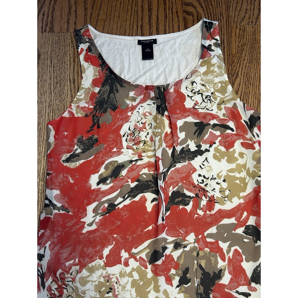 Ann Taylor Women's Sleeveless Floral Tank Top Size S Red Beige Black Scoop Neck